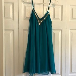 Turquoise dress from Express, sequined top.